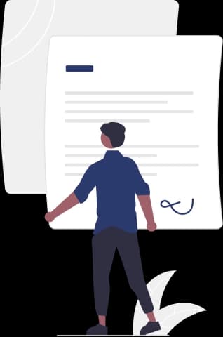 Ilustração de um homem assinando um documento